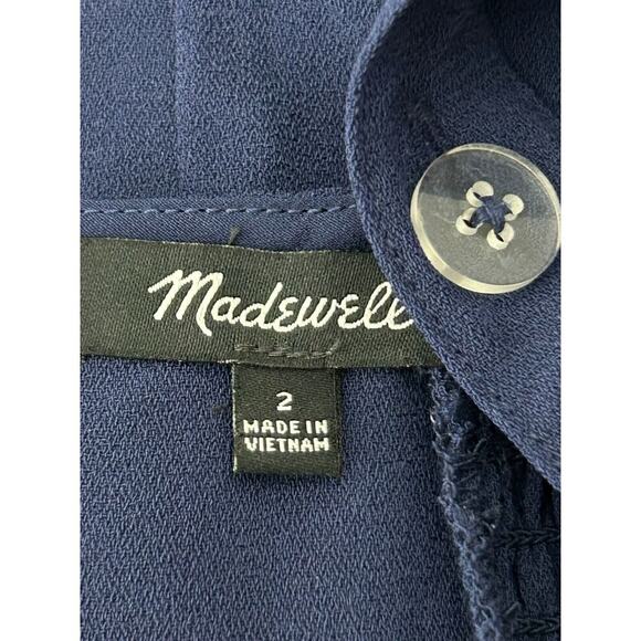 Madewell Jumpsuit Womens Size 2 Navy Blue Smocked Button-Front Wide Leg Cropped - Picture 9 of 16